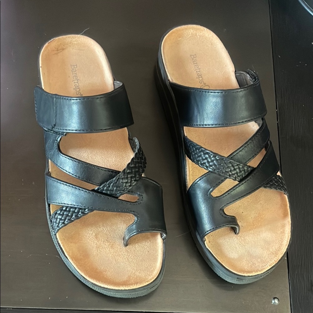 BareTraps Black Sandals with Adjustable Straps and Contoured Footbed
